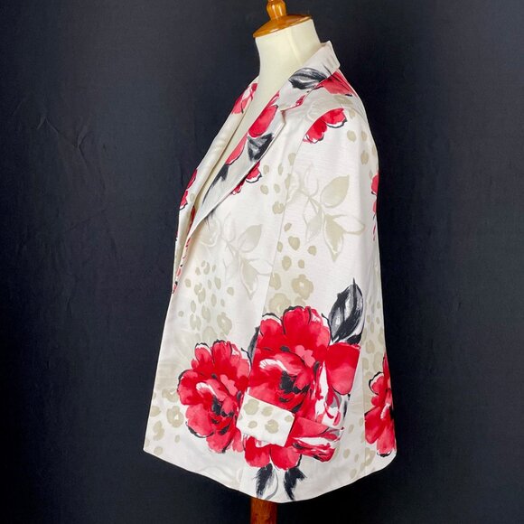 Alfred Dunner 3/4 Sleeve Blazer Sz 14 Red Floral Leopard Artsy Office Mature - Picture 5 of 6